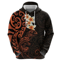 New Zealand Tuatara Plumeria Zip Hoodie Maori Orange Koru Tribal Tattoo