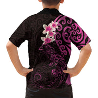 New Zealand Tuatara Plumeria Family Matching Long Sleeve Bodycon Dress and Hawaiian Shirt Maori Pink Koru Tribal Tattoo