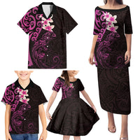 New Zealand Tuatara Plumeria Family Matching Puletasi and Hawaiian Shirt Maori Pink Koru Tribal Tattoo LT01 - Polynesian Pride