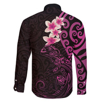 New Zealand Tuatara Plumeria Family Matching Puletasi and Hawaiian Shirt Maori Pink Koru Tribal Tattoo LT01 - Polynesian Pride