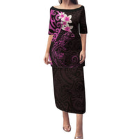 New Zealand Tuatara Plumeria Family Matching Puletasi and Hawaiian Shirt Maori Pink Koru Tribal Tattoo LT01 Mom's Dress Pink - Polynesian Pride