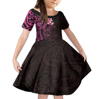 New Zealand Tuatara Plumeria Family Matching Tank Maxi Dress and Hawaiian Shirt Maori Pink Koru Tribal Tattoo LT01 Daughter's Dress Pink - Polynesian Pride