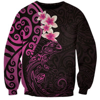 New Zealand Tuatara Plumeria Sweatshirt Maori Pink Koru Tribal Tattoo LT01 Unisex Pink - Polynesian Pride
