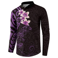 New Zealand Tuatara Plumeria Button Sweatshirt Maori Purple Koru Tribal Tattoo LT01 - Polynesian Pride