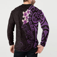 New Zealand Tuatara Plumeria Button Sweatshirt Maori Purple Koru Tribal Tattoo LT01 - Polynesian Pride