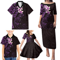 New Zealand Tuatara Plumeria Family Matching Puletasi and Hawaiian Shirt Maori Purple Koru Tribal Tattoo LT01 - Polynesian Pride