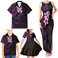 New Zealand Tuatara Plumeria Family Matching Tank Maxi Dress and Hawaiian Shirt Maori Purple Koru Tribal Tattoo LT01 - Polynesian Pride
