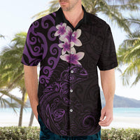 New Zealand Tuatara Plumeria Hawaiian Shirt Maori Purple Koru Tribal Tattoo LT01 - Polynesian Pride