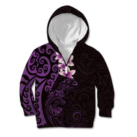 New Zealand Tuatara Plumeria Kid Hoodie Maori Purple Koru Tribal Tattoo