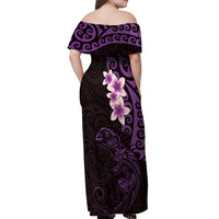 New Zealand Tuatara Plumeria Off Shoulder Maxi Dress Maori Purple Koru Tribal Tattoo
