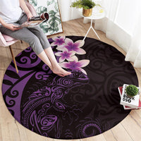 New Zealand Tuatara Plumeria Round Carpet Maori Purple Koru Tribal Tattoo