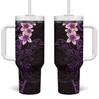 New Zealand Tuatara Plumeria Tumbler With Handle Maori Purple Koru Tribal Tattoo