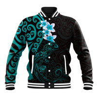 New Zealand Tuatara Plumeria Baseball Jacket Maori Teal Koru Tribal Tattoo LT01 Unisex Teal - Polynesian Pride