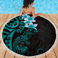 New Zealand Tuatara Plumeria Beach Blanket Maori Teal Koru Tribal Tattoo