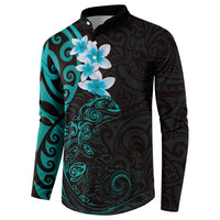 New Zealand Tuatara Plumeria Button Sweatshirt Maori Teal Koru Tribal Tattoo LT01 - Polynesian Pride