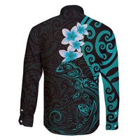 New Zealand Tuatara Plumeria Family Matching Summer Maxi Dress and Hawaiian Shirt Maori Teal Koru Tribal Tattoo LT01 - Polynesian Pride