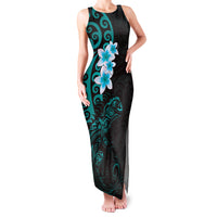 New Zealand Tuatara Plumeria Family Matching Tank Maxi Dress and Hawaiian Shirt Maori Teal Koru Tribal Tattoo LT01 Mom's Dress Teal - Polynesian Pride