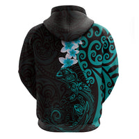 New Zealand Tuatara Plumeria Hoodie Maori Teal Koru Tribal Tattoo