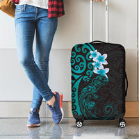 New Zealand Tuatara Plumeria Luggage Cover Maori Teal Koru Tribal Tattoo