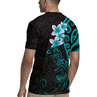 New Zealand Tuatara Plumeria Rugby Jersey Maori Teal Koru Tribal Tattoo