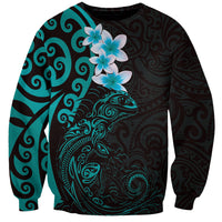 New Zealand Tuatara Plumeria Sweatshirt Maori Teal Koru Tribal Tattoo LT01 Unisex Teal - Polynesian Pride