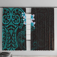 New Zealand Tuatara Plumeria Window Curtain Maori Teal Koru Tribal Tattoo LT01 With Hooks Teal - Polynesian Pride