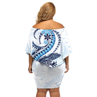 Blue Maori Tuatara Family Matching Off Shoulder Short Dress and Hawaiian Shirt Luxury Pastel Pattern LT01 - Polynesian Pride