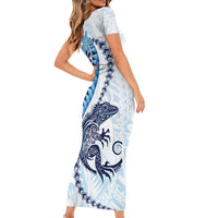 Blue Maori Tuatara Family Matching Short Sleeve Bodycon Dress and Hawaiian Shirt Luxury Pastel Pattern LT01 - Polynesian Pride