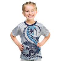 Blue Maori Tuatara Kid T Shirt Luxury Pastel Pattern LT01 Blue - Polynesian Pride