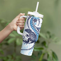 Blue Maori Tuatara Tumbler With Handle Luxury Pastel Pattern