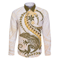 Gold Maori Tuatara Family Matching Long Sleeve Bodycon Dress and Hawaiian Shirt Luxury Pastel Pattern