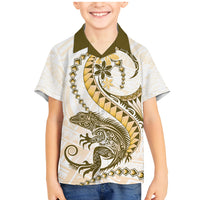 Gold Maori Tuatara Family Matching Mermaid Dress and Hawaiian Shirt Luxury Pastel Pattern LT01 Son's Shirt Gold - Polynesian Pride