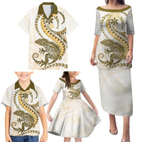 Gold Maori Tuatara Family Matching Puletasi and Hawaiian Shirt Luxury Pastel Pattern LT01 - Polynesian Pride