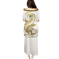 Gold Maori Tuatara Family Matching Puletasi and Hawaiian Shirt Luxury Pastel Pattern LT01 - Polynesian Pride