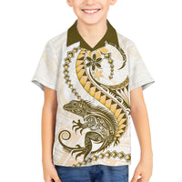 Gold Maori Tuatara Family Matching Puletasi and Hawaiian Shirt Luxury Pastel Pattern LT01 Son's Shirt Gold - Polynesian Pride