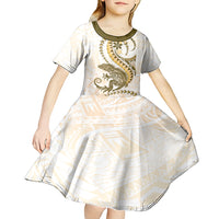 Gold Maori Tuatara Kid Short Sleeve Dress Luxury Pastel Pattern LT01 - Polynesian Pride