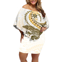 Gold Maori Tuatara Off Shoulder Short Dress Luxury Pastel Pattern