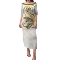 Gold Maori Tuatara Puletasi Luxury Pastel Pattern