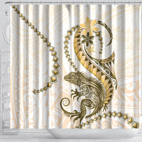 Gold Maori Tuatara Shower Curtain Luxury Pastel Pattern