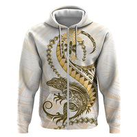 Gold Maori Tuatara Zip Hoodie Luxury Pastel Pattern