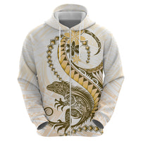 Gold Maori Tuatara Zip Hoodie Luxury Pastel Pattern
