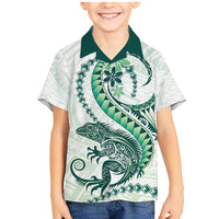 Green Maori Tuatara Family Matching Mermaid Dress and Hawaiian Shirt Luxury Pastel Pattern LT01 Son's Shirt Green - Polynesian Pride