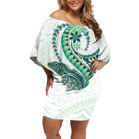 Green Maori Tuatara Family Matching Off Shoulder Short Dress and Hawaiian Shirt Luxury Pastel Pattern LT01 Mom's Dress Green - Polynesian Pride