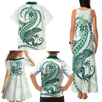 Green Maori Tuatara Family Matching Tank Maxi Dress and Hawaiian Shirt Luxury Pastel Pattern LT01 - Polynesian Pride
