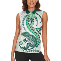 Green Maori Tuatara Women Sleeveless Polo Shirt Luxury Pastel Pattern