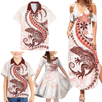 Red Maori Tuatara Family Matching Summer Maxi Dress and Hawaiian Shirt Luxury Pastel Pattern LT01 - Polynesian Pride