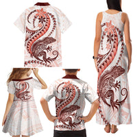 Red Maori Tuatara Family Matching Tank Maxi Dress and Hawaiian Shirt Luxury Pastel Pattern LT01 - Polynesian Pride