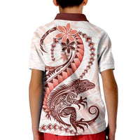 Red Maori Tuatara Kid Polo Shirt Luxury Pastel Pattern LT01 - Polynesian Pride