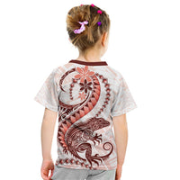 Red Maori Tuatara Kid T Shirt Luxury Pastel Pattern LT01 - Polynesian Pride