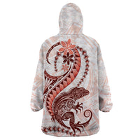 Red Maori Tuatara Wearable Blanket Hoodie Luxury Pastel Pattern